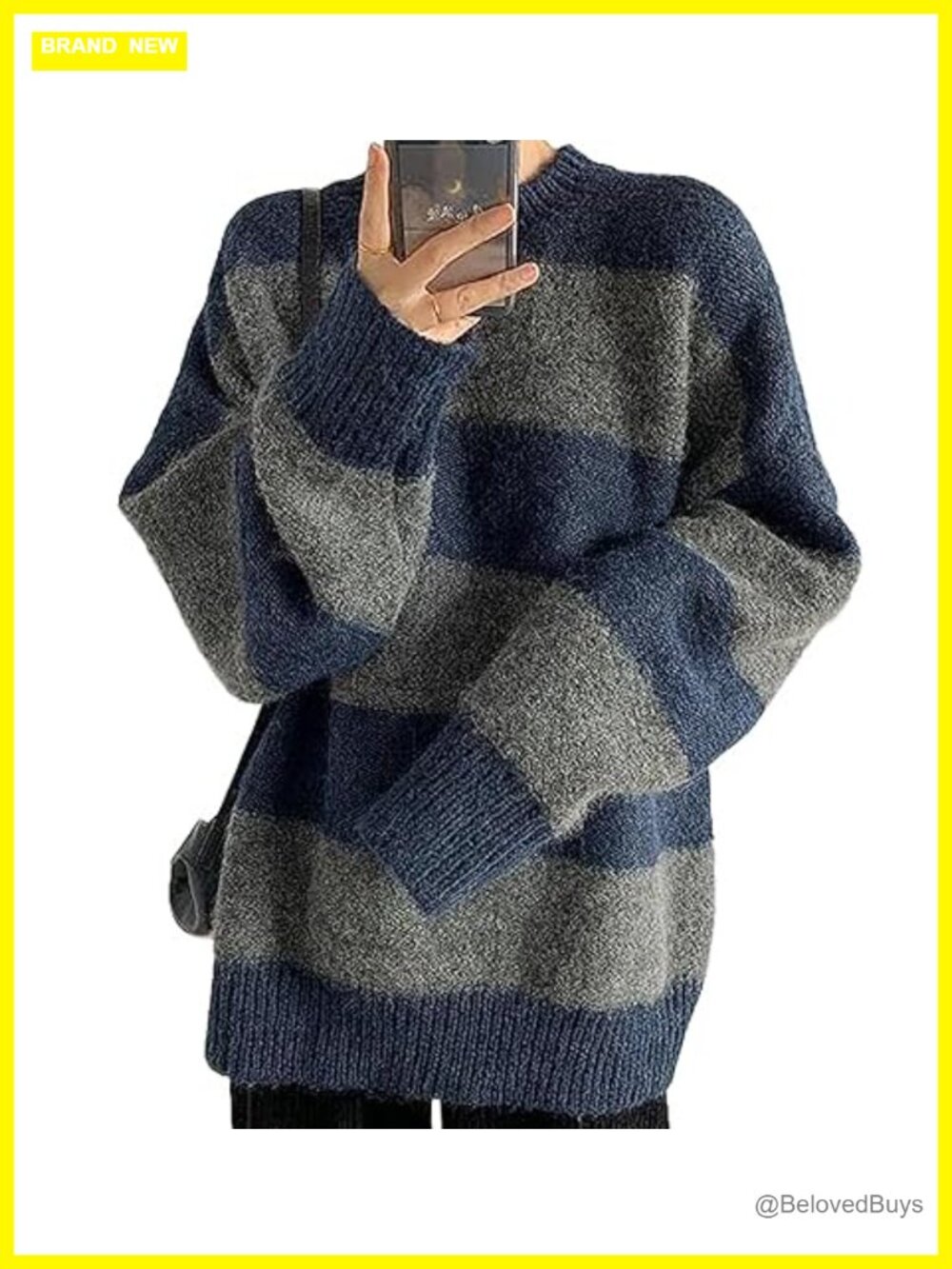 Striped Oversized Knitted Sweater Long Sleeve Y2K Pullover Jumper